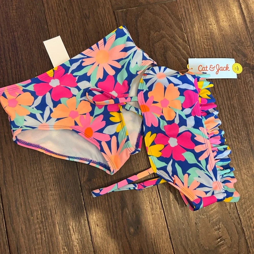 2/$20 Cat & Jack Floral Bikini Set Girls XS - Picture 1 of 4